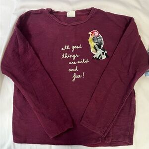 Zara Kids Burgundy Long Sleeve Tee with Bird Patch